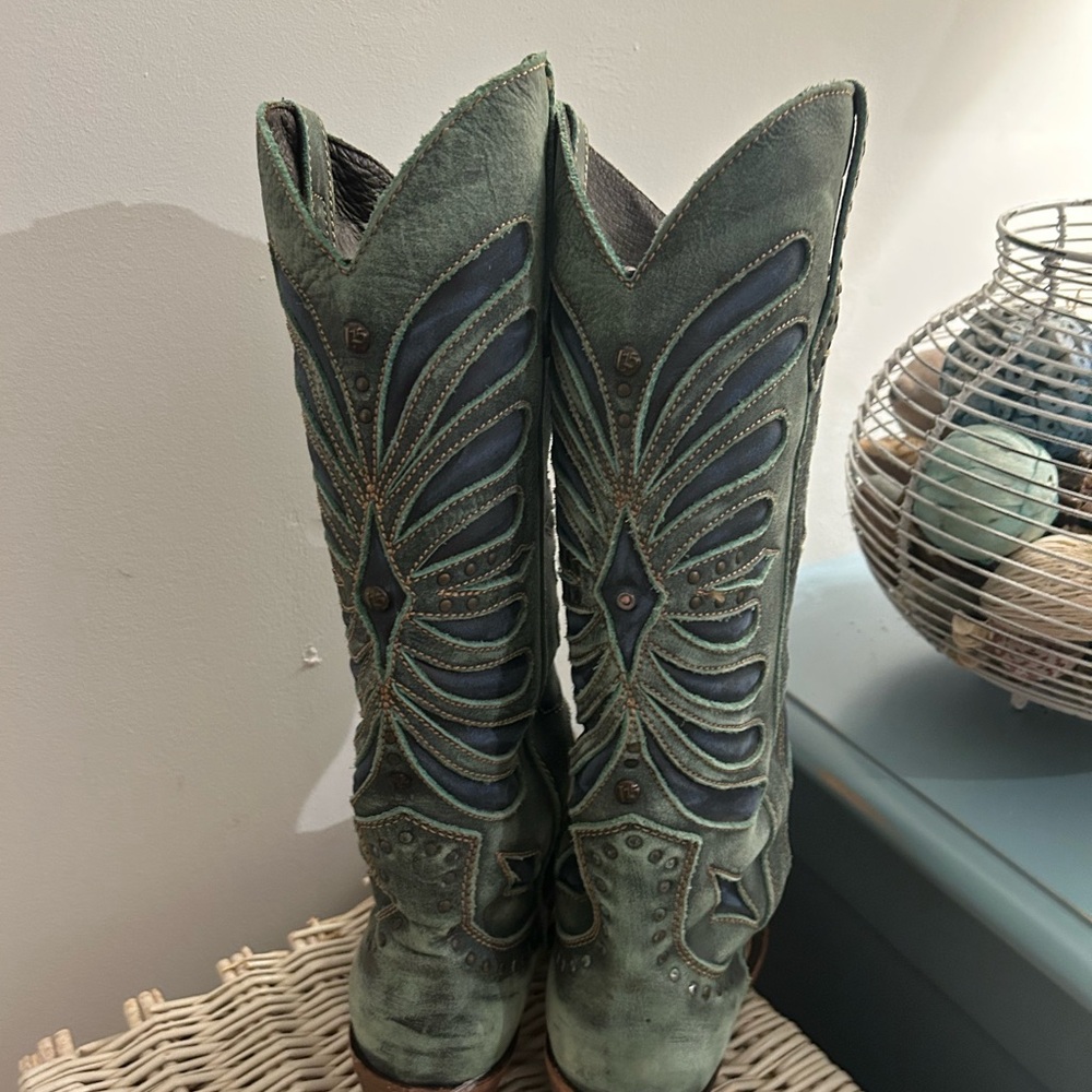 LIBERTY Black Green and Brown Heeled Boots - Picture 2 of 10